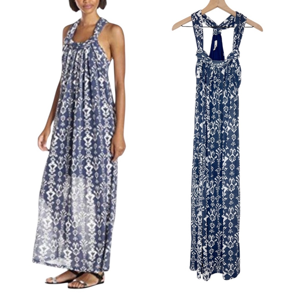 Greylin Navy & White Floral-Print Racerback Maxi Dress